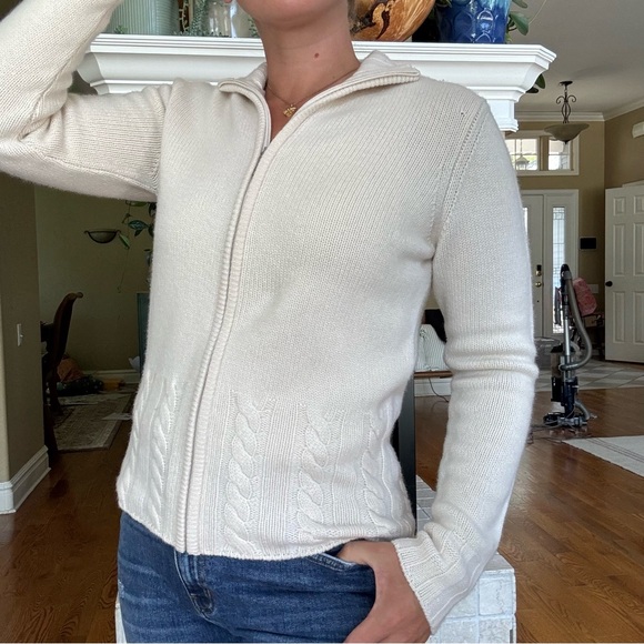 Collection Fifty Nine Cream Cable Knit Zip Front Cashmere Sweater - Picture 2 of 8